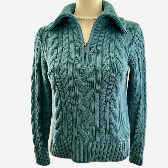 L.L. Bean Sweaters - L.L. Bean Women Teal Quarter Zip Sweater - S Petite